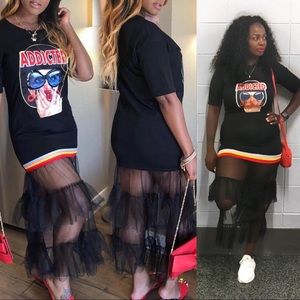 Black T-shirt dress w/ tulle